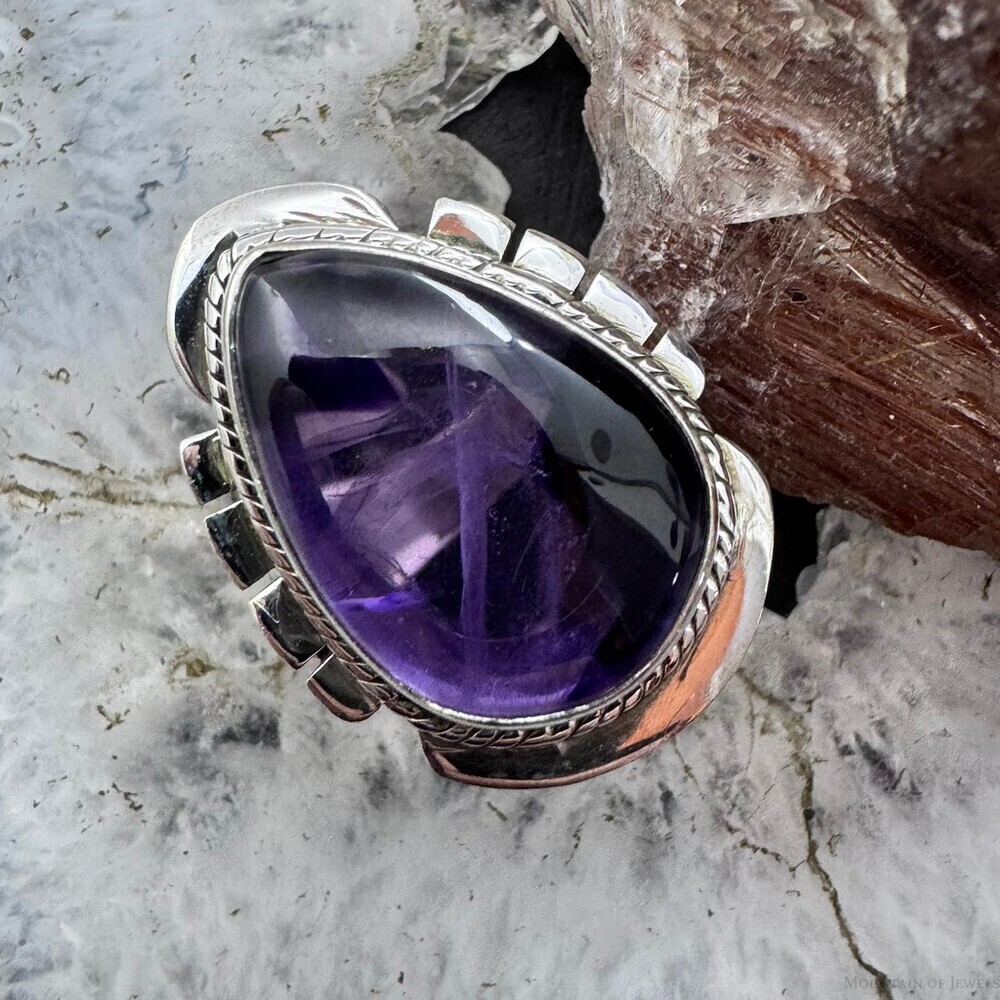 Teardrop Amethyst Sterling Silver Ring - Purple